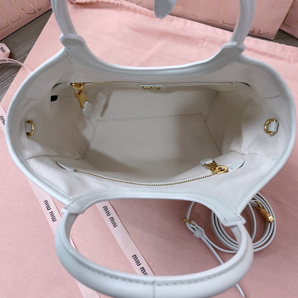 MIU MIU IVY HANDBAG 22 IN WHITE CANVAS