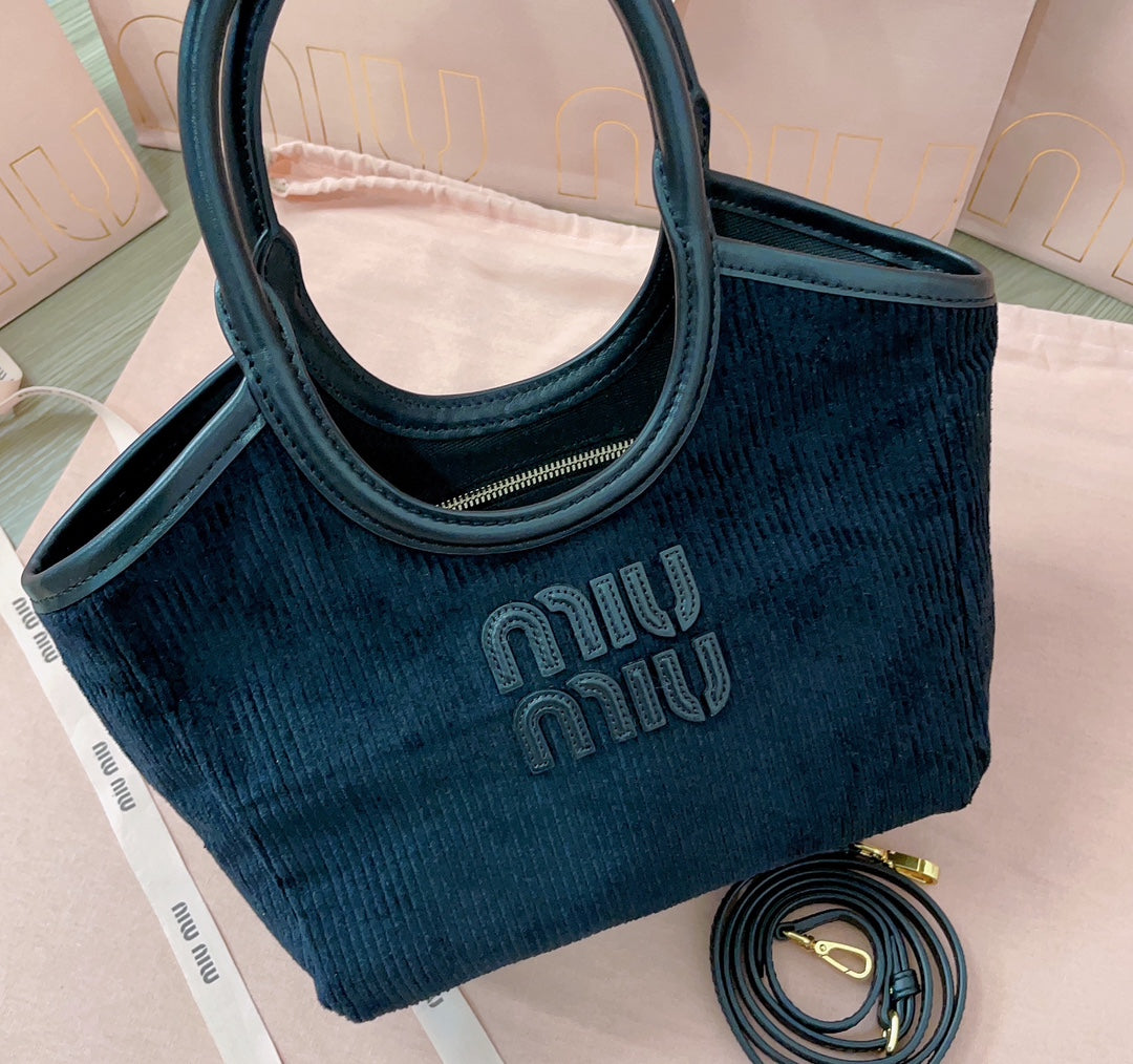 MIU MIU IVY HANDBAG 22 IN BLACK CANVAS