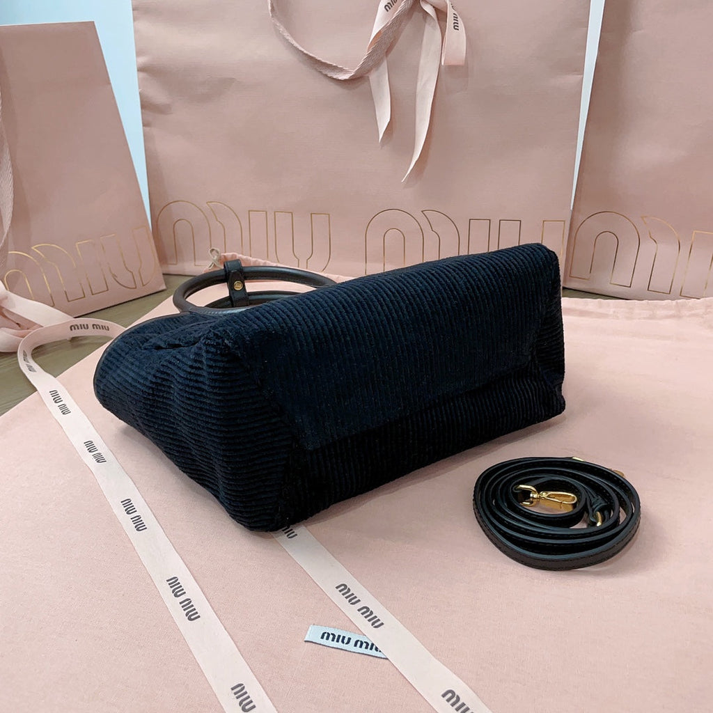 MIU MIU IVY HANDBAG 22 IN BLACK CANVAS