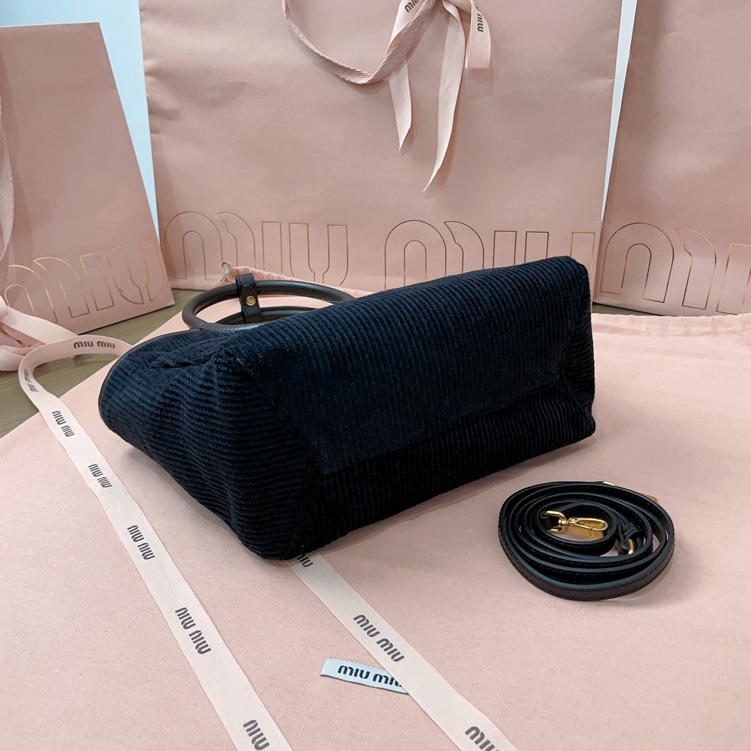 MIU MIU IVY HANDBAG 22 IN BLACK CANVAS