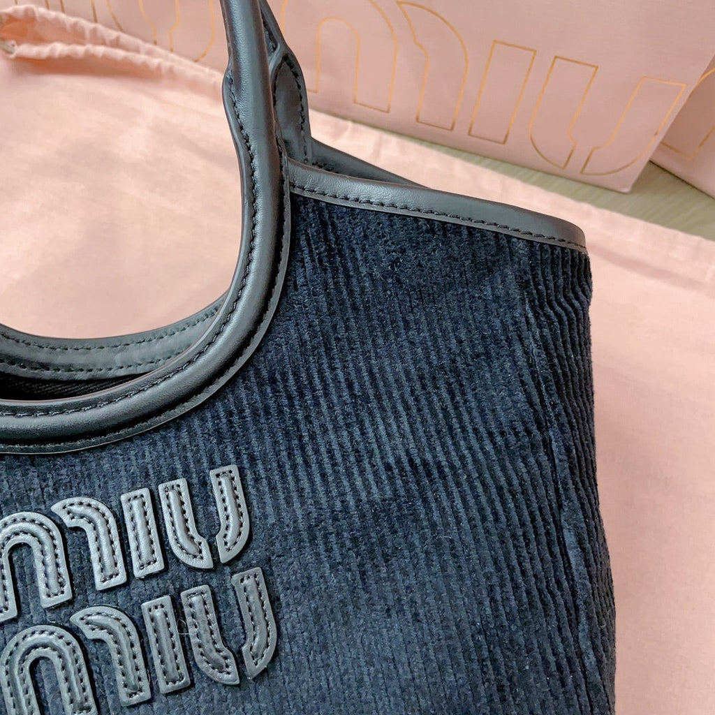 MIU MIU IVY HANDBAG 22 IN BLACK CANVAS