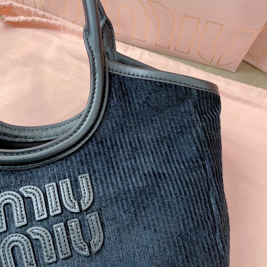 MIU MIU IVY HANDBAG 22 IN BLACK CANVAS