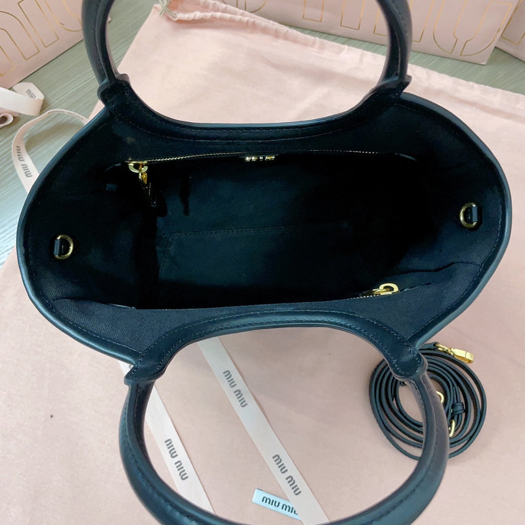 MIU MIU IVY HANDBAG 22 IN BLACK CANVAS