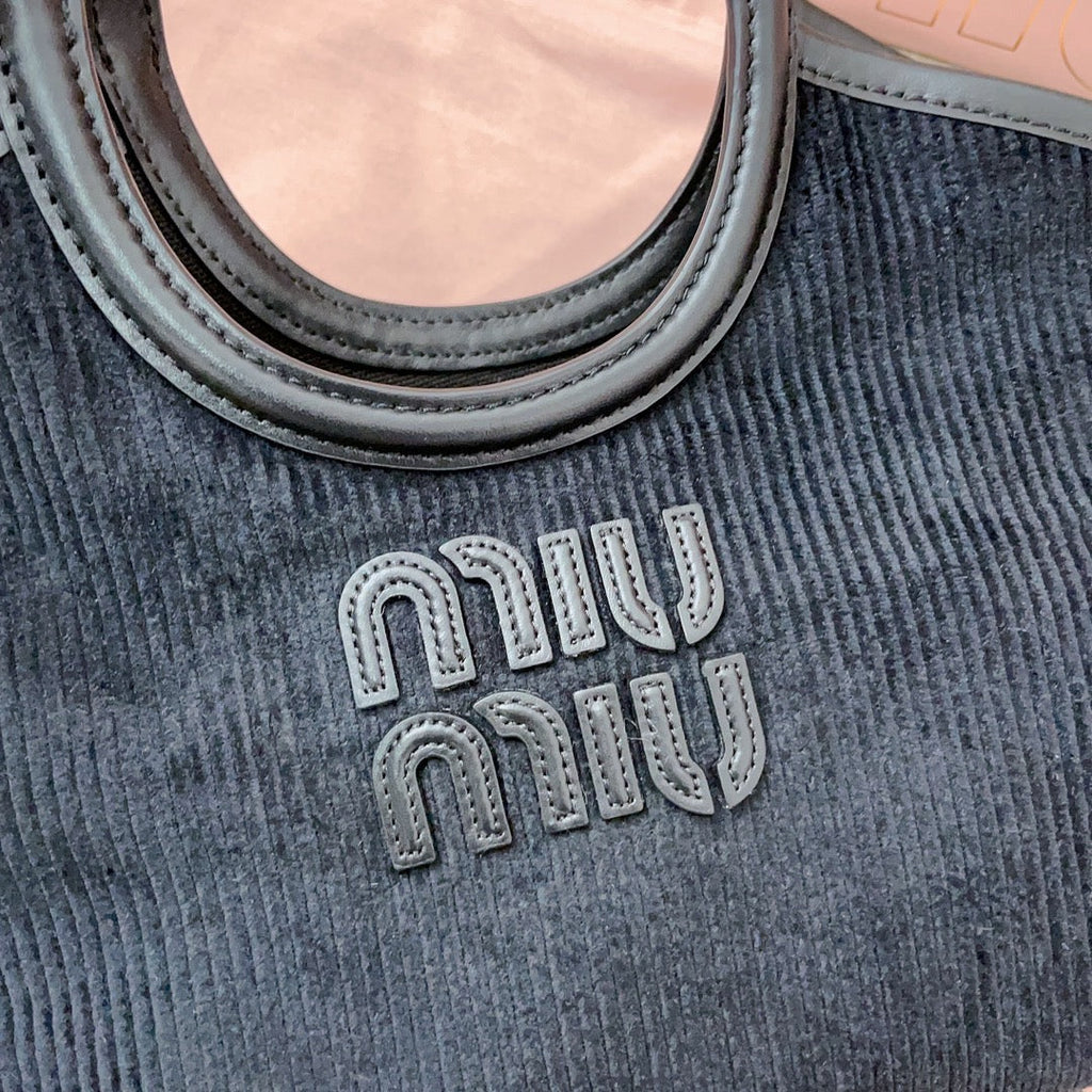 MIU MIU IVY HANDBAG 22 IN BLACK CANVAS