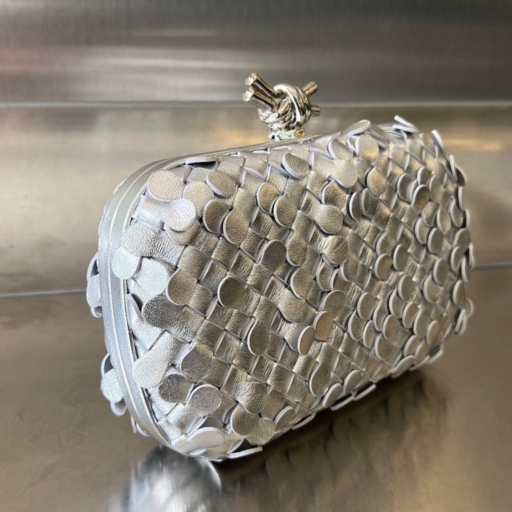BOTTEGA VENETA SILVER KNOT 19 IN SILVER LAMBSKIN