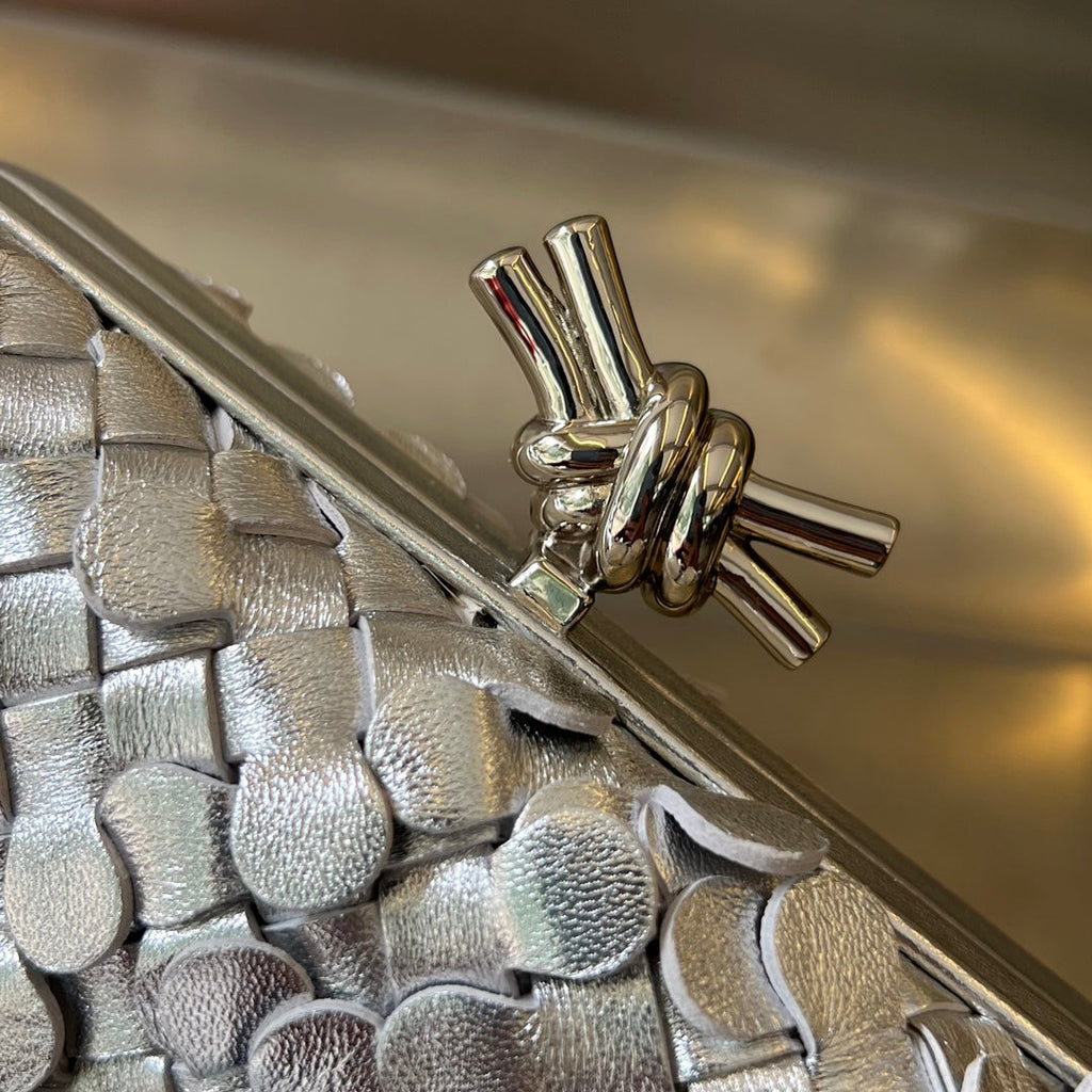 BOTTEGA VENETA SILVER KNOT 19 IN SILVER LAMBSKIN
