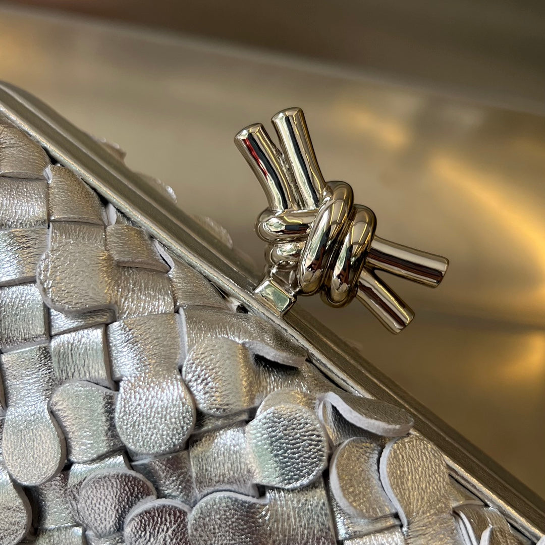 BOTTEGA VENETA SILVER KNOT 19 IN SILVER LAMBSKIN