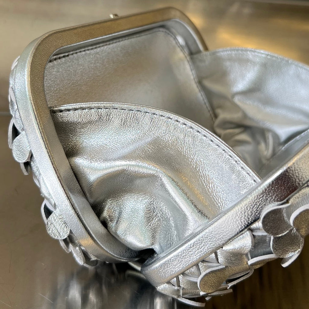 BOTTEGA VENETA SILVER KNOT 19 IN SILVER LAMBSKIN