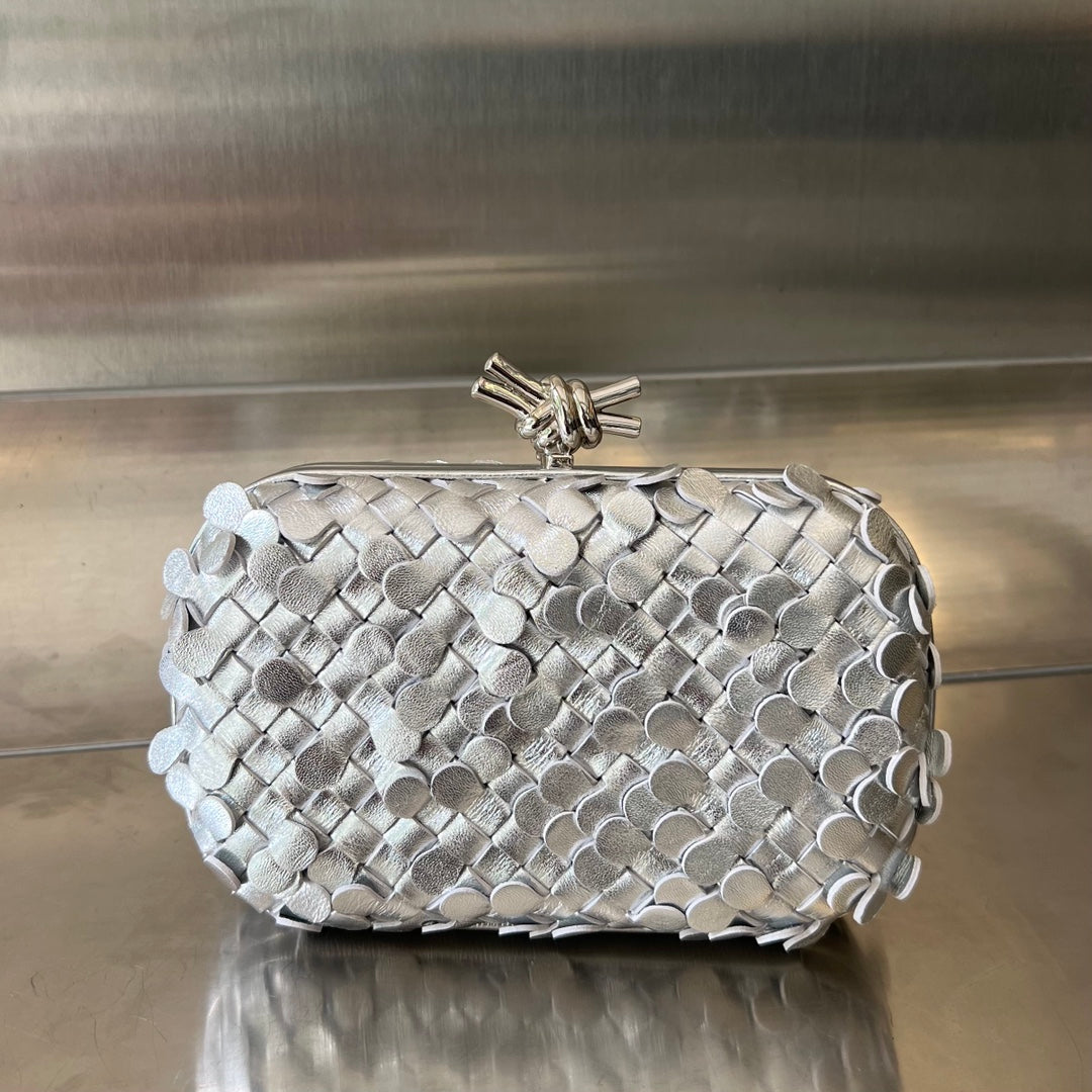 BOTTEGA VENETA SILVER KNOT 19 IN SILVER LAMBSKIN