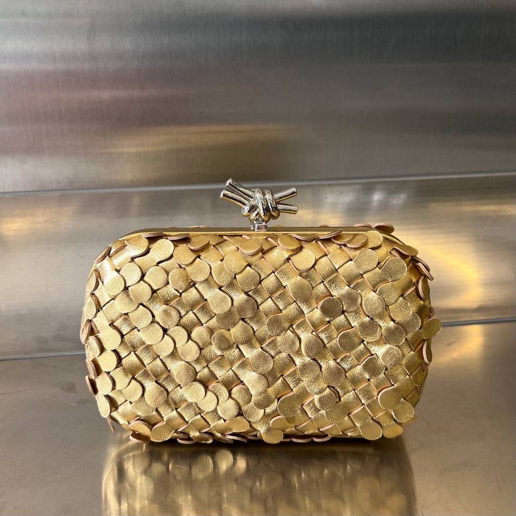 BOTTEGA VENETA SILVER KNOT 19 IN GOLDEN LAMBSKIN