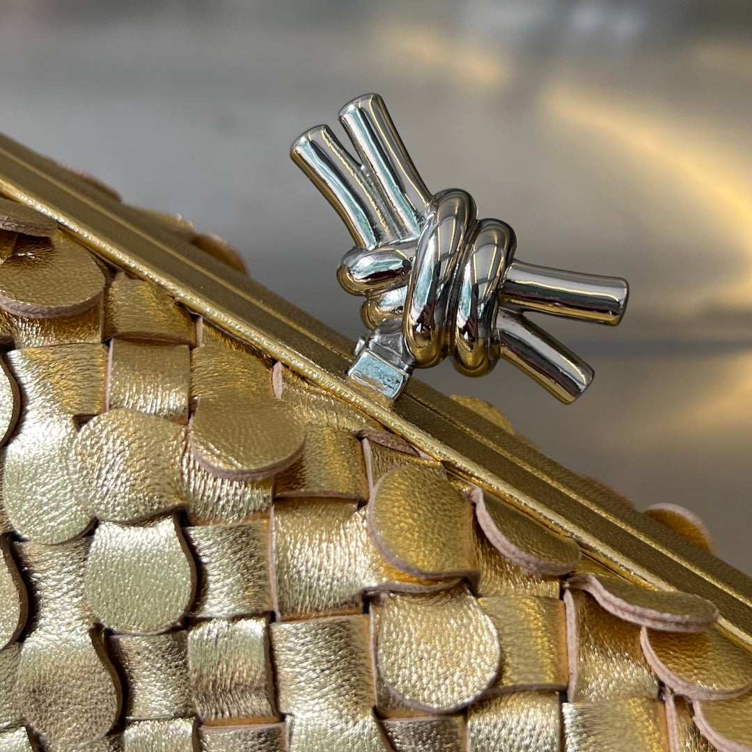 BOTTEGA VENETA SILVER KNOT 19 IN GOLDEN LAMBSKIN