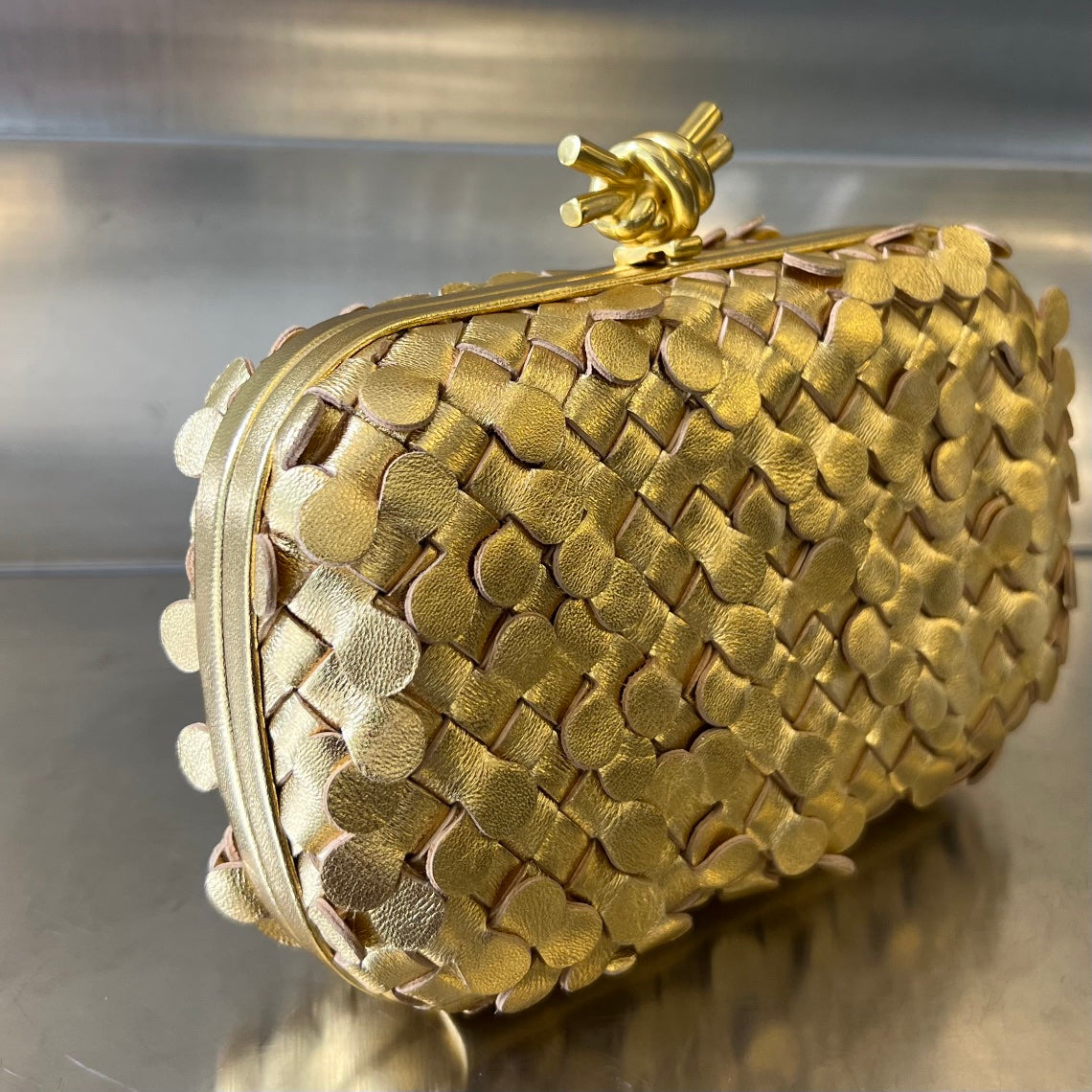 BOTTEGA VENETA GOLDEN KNOT 19 IN GOLDEN LAMBSKIN