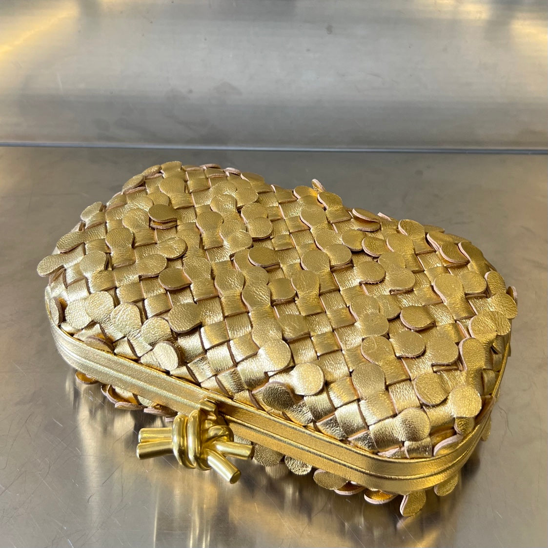 BOTTEGA VENETA GOLDEN KNOT 19 IN GOLDEN LAMBSKIN