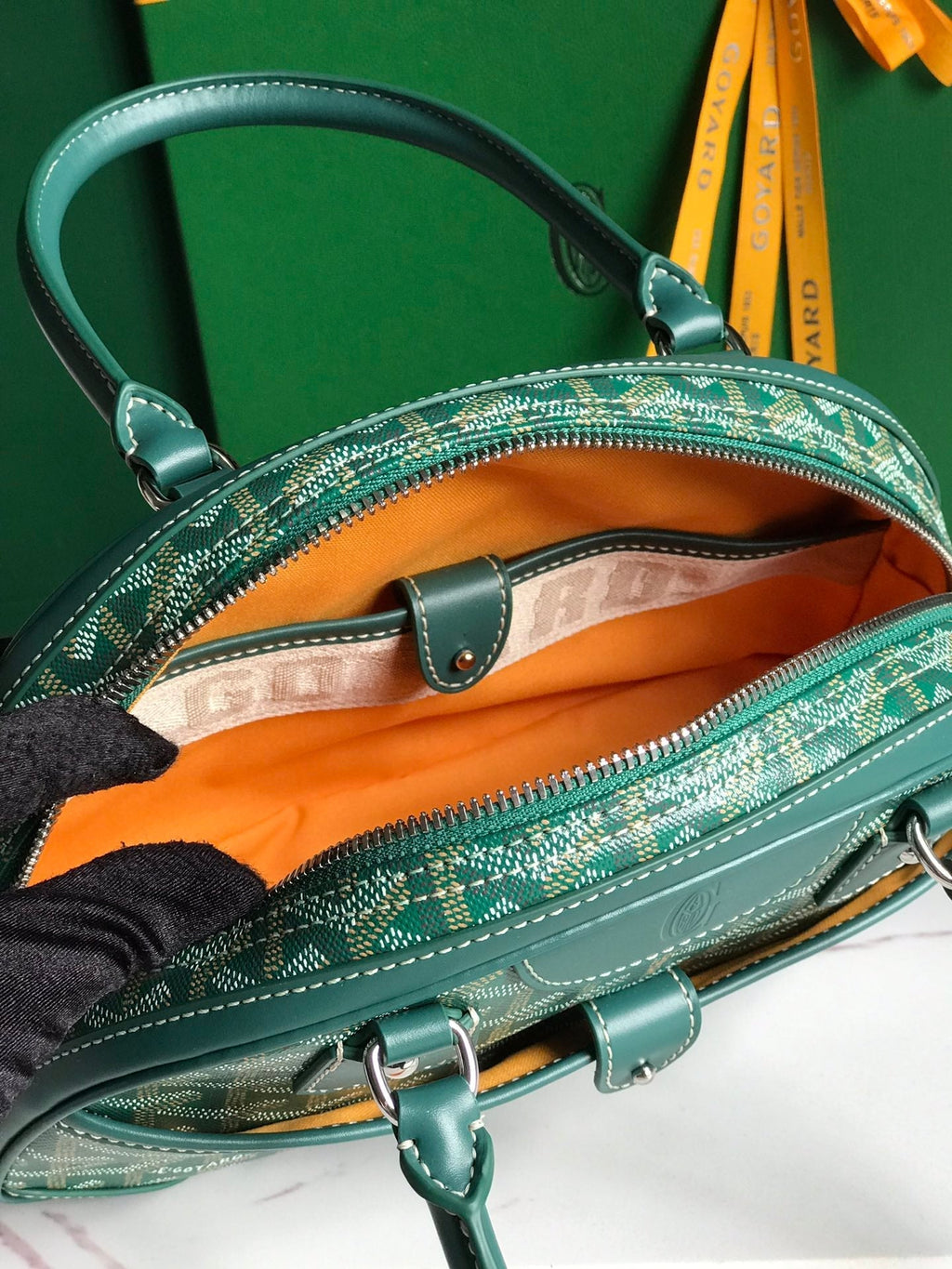 GOYARD SAINT JEANNE MINI BAG 26 IN GREEN GOYARDINE CANVAS AND CALFSKIN