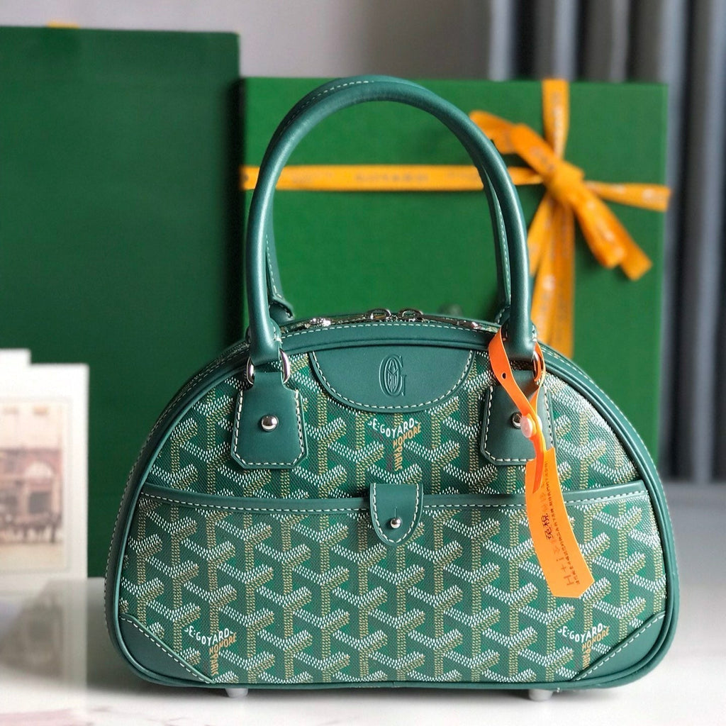 GOYARD SAINT JEANNE MINI BAG 26 IN GREEN GOYARDINE CANVAS AND CALFSKIN