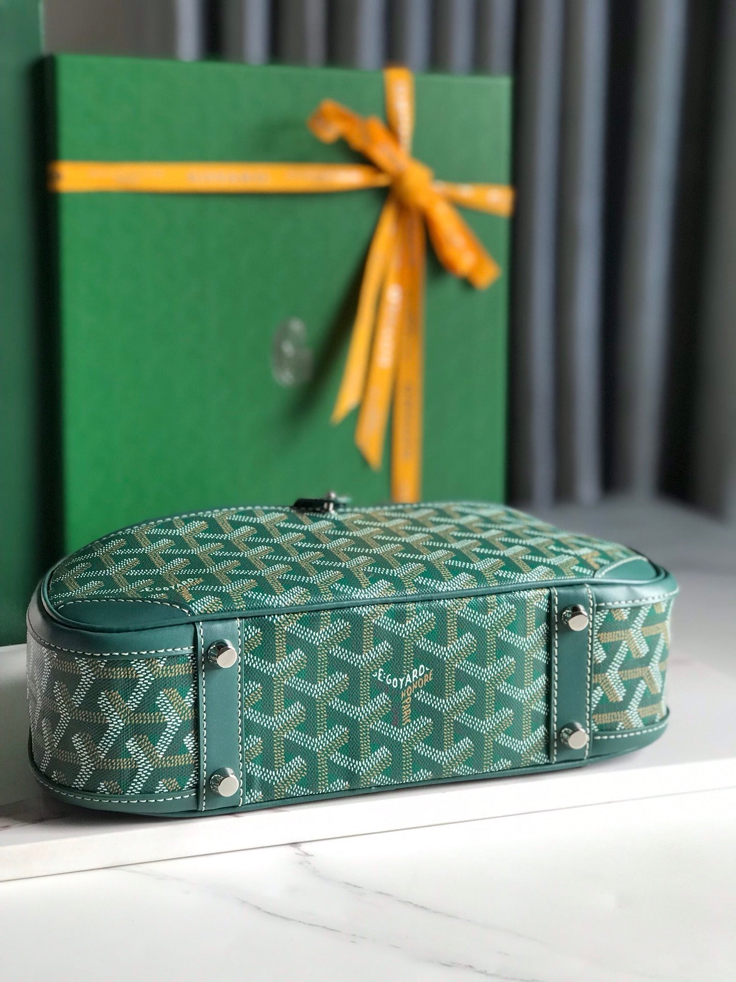 GOYARD SAINT JEANNE MINI BAG 26 IN GREEN GOYARDINE CANVAS AND CALFSKIN