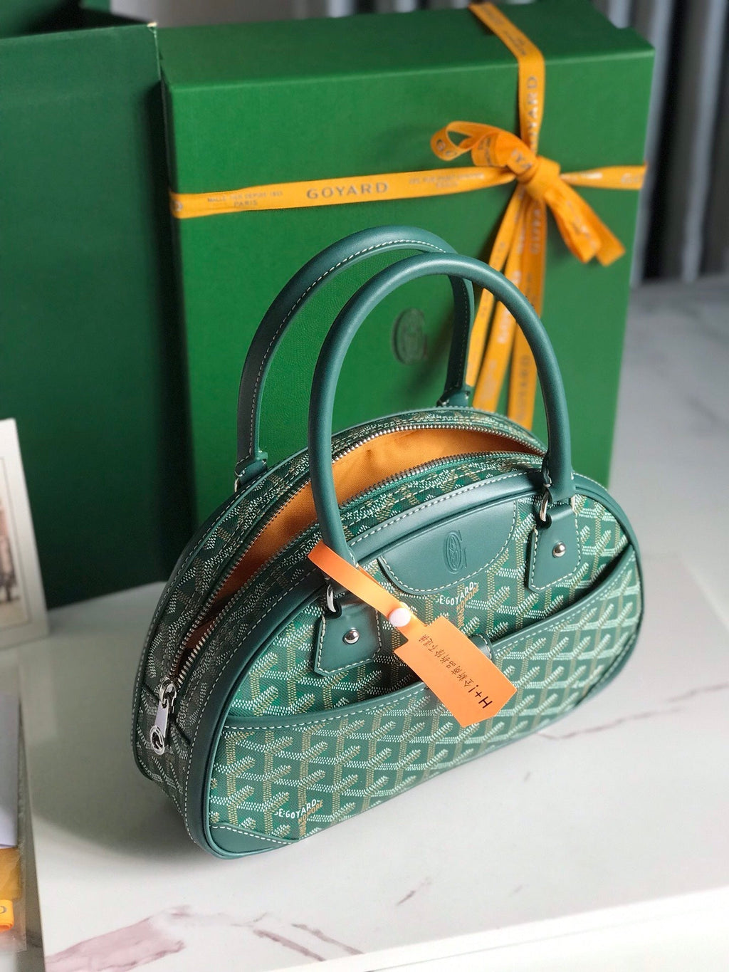 GOYARD SAINT JEANNE MINI BAG 26 IN GREEN GOYARDINE CANVAS AND CALFSKIN