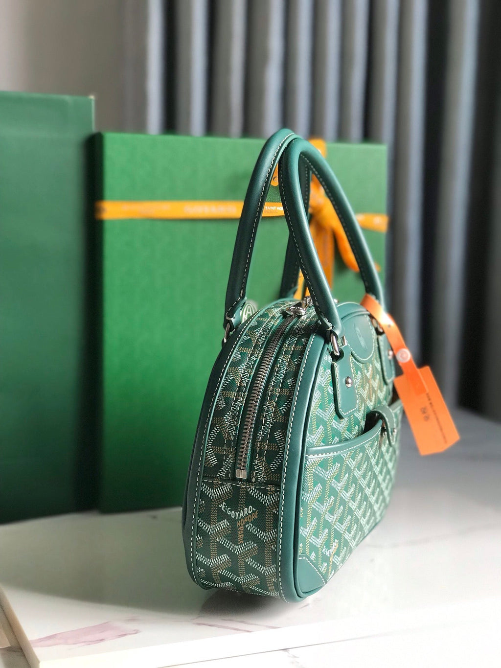 GOYARD SAINT JEANNE MINI BAG 26 IN GREEN GOYARDINE CANVAS AND CALFSKIN
