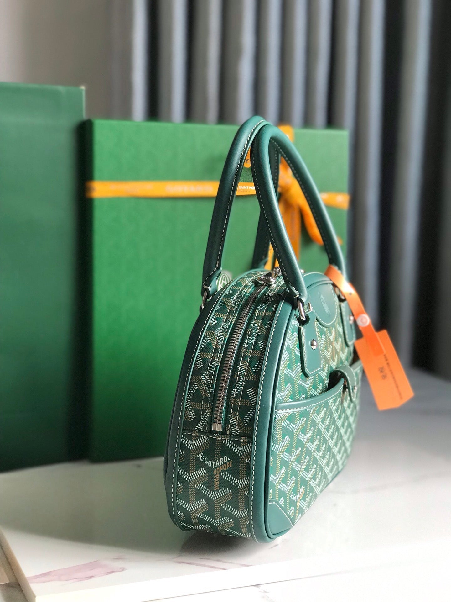 GOYARD SAINT JEANNE MINI BAG 26 IN GREEN GOYARDINE CANVAS AND CALFSKIN