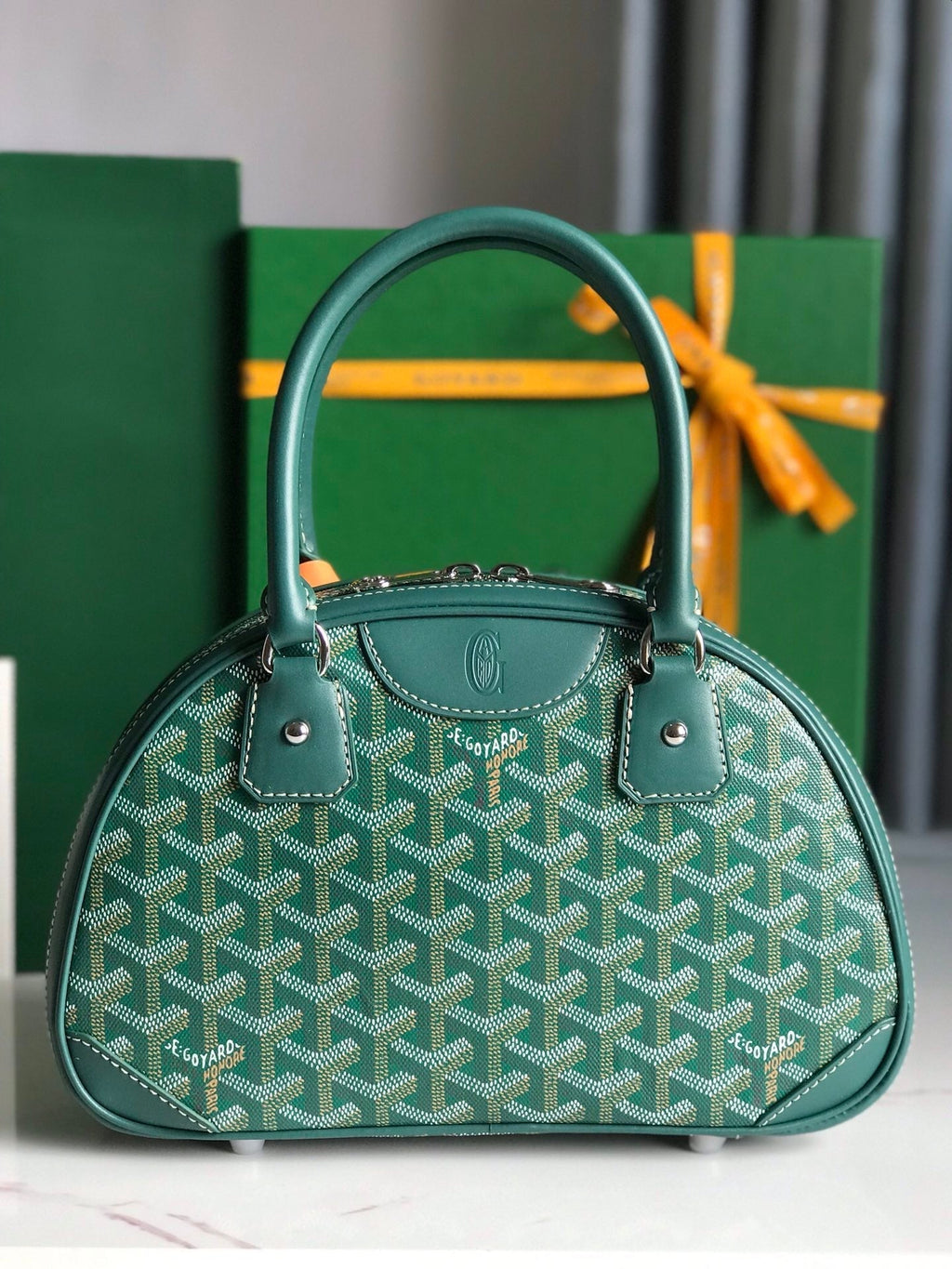 GOYARD SAINT JEANNE MINI BAG 26 IN GREEN GOYARDINE CANVAS AND CALFSKIN
