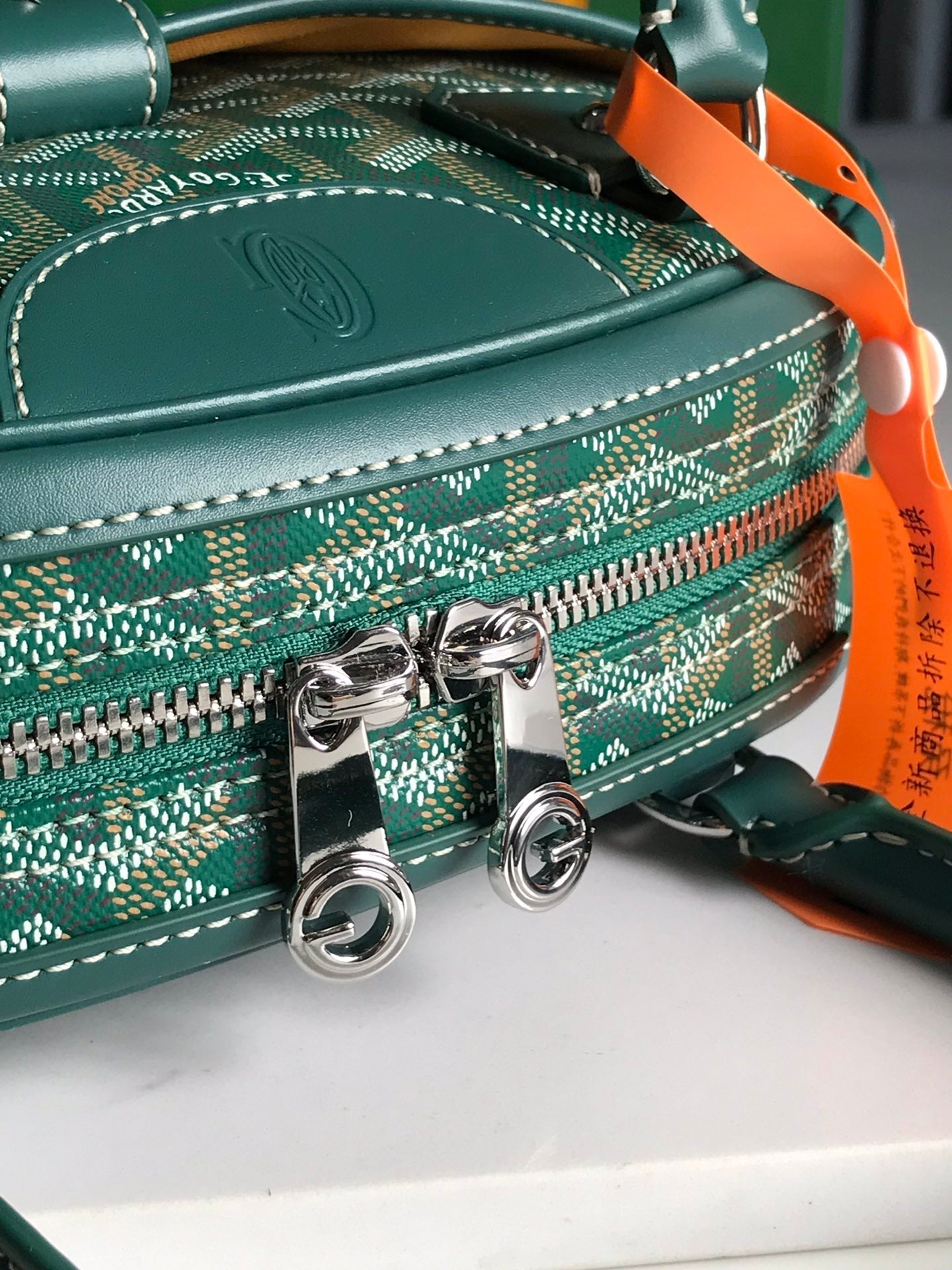 GOYARD SAINT JEANNE MINI BAG 26 IN GREEN GOYARDINE CANVAS AND CALFSKIN