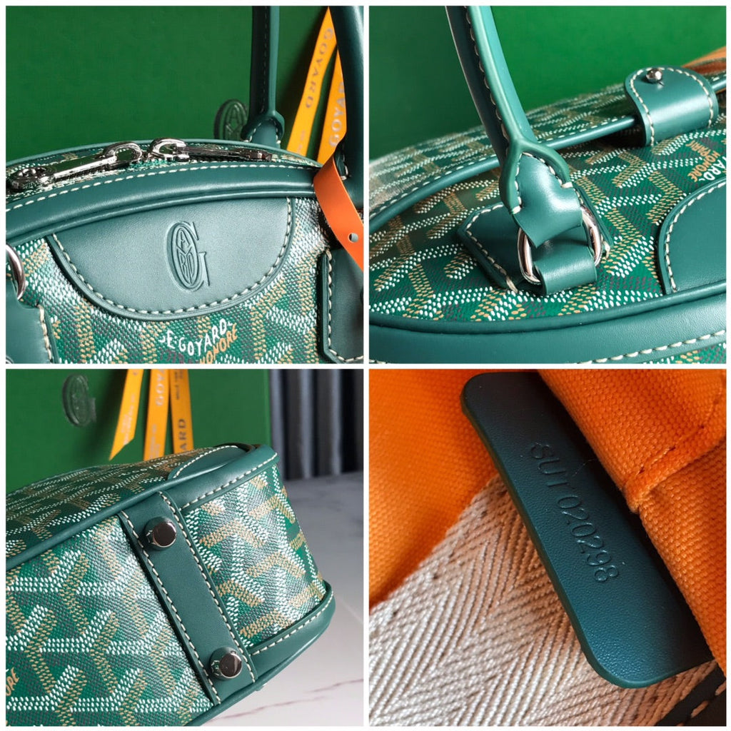 GOYARD SAINT JEANNE MINI BAG 26 IN GREEN GOYARDINE CANVAS AND CALFSKIN