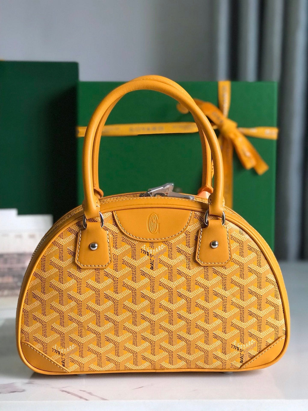 GOYARD SAINT JEANNE MINI BAG 26 IN YELLOW GOYARDINE CANVAS AND CALFSKIN