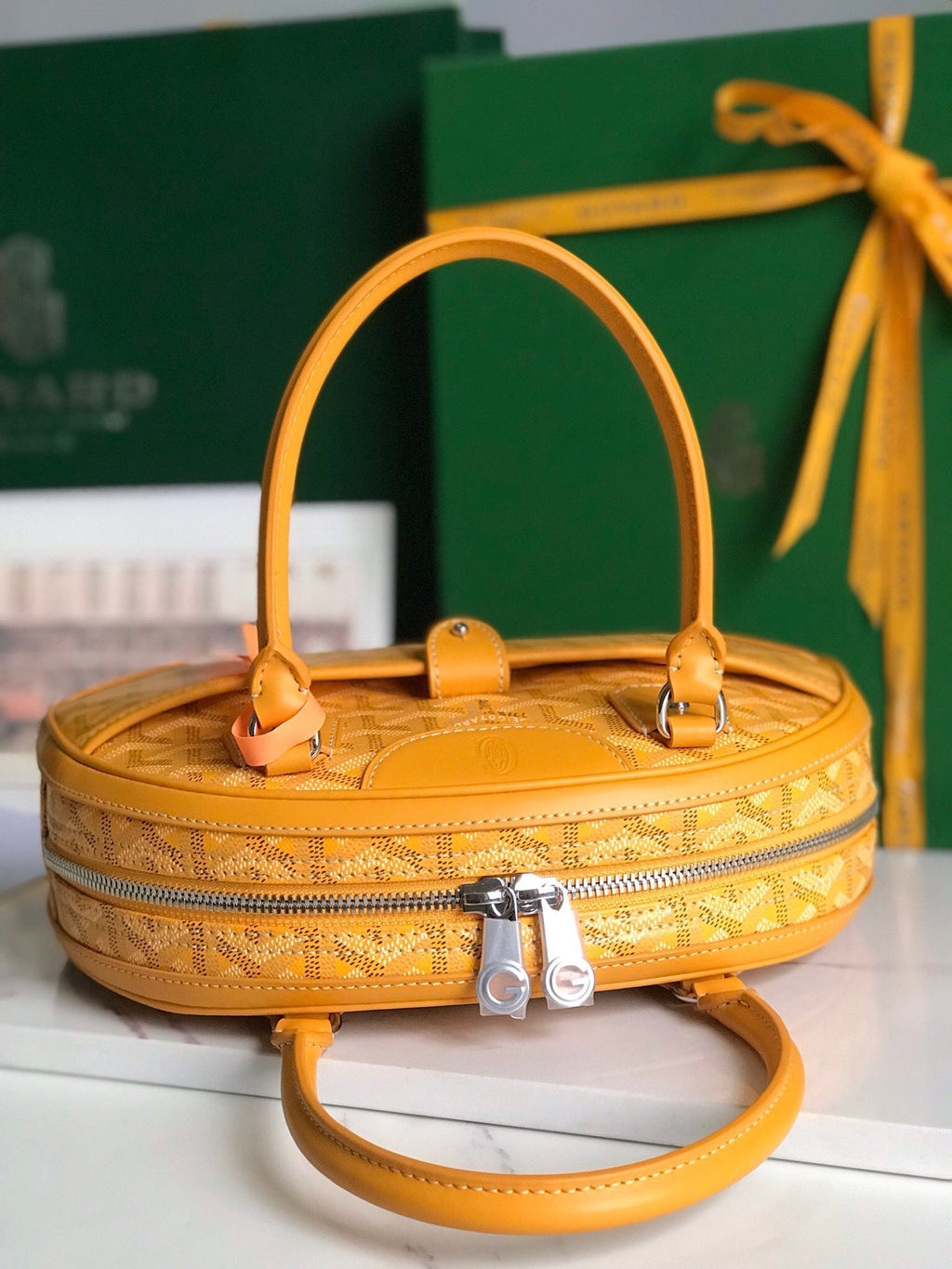 GOYARD SAINT JEANNE MINI BAG 26 IN YELLOW GOYARDINE CANVAS AND CALFSKIN