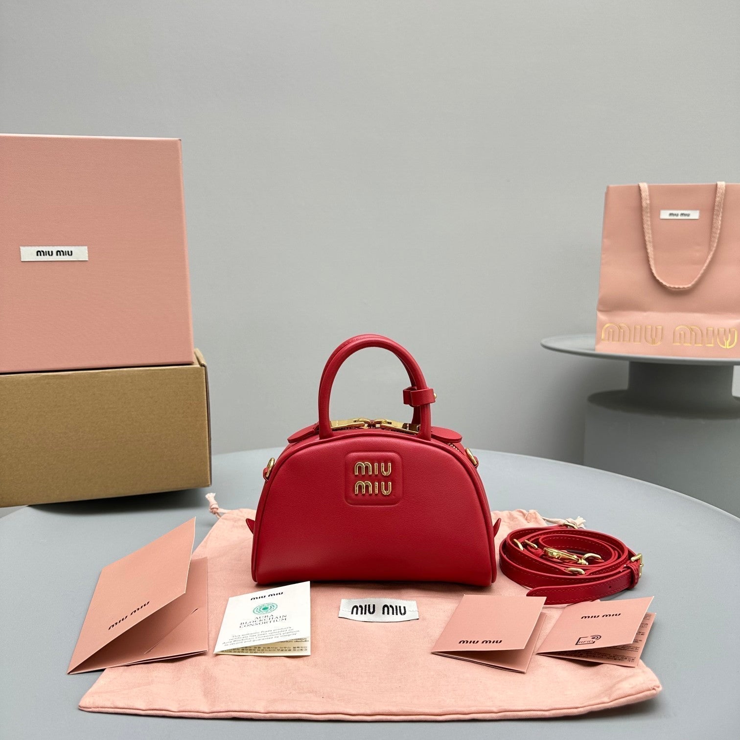 MIU MIU TOP-HANDLE 18 BAG IN RED CALFSKIN