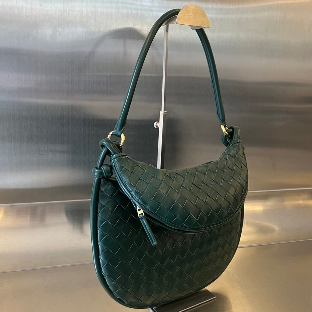 BOTTEGA VENETA MEDIUM GEMELLI 36 DARK GREEN LAMBSKIN