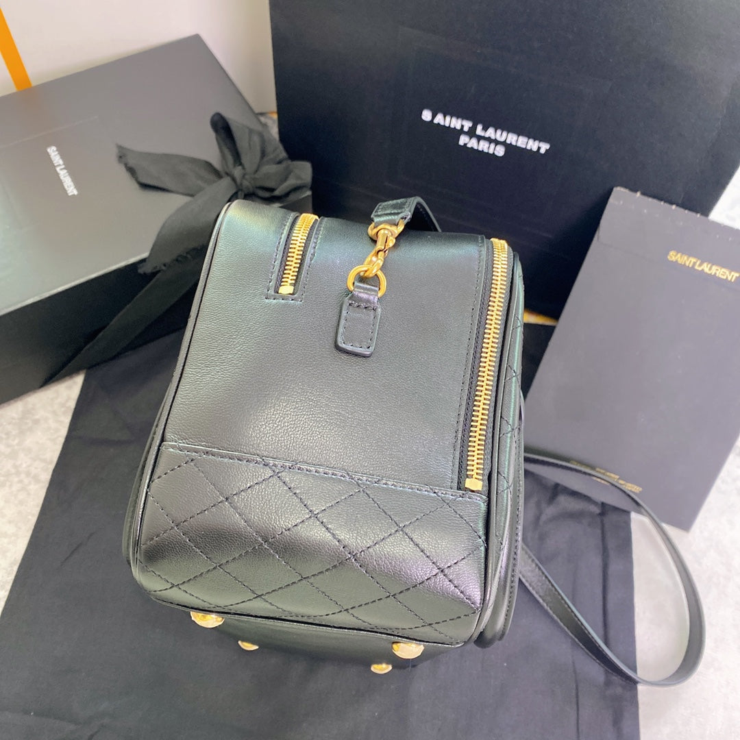 SAINT LAURENT TRAVEL BAG 31 IN KHAKI GREEN LAMBSKIN GOLD HARDWARE