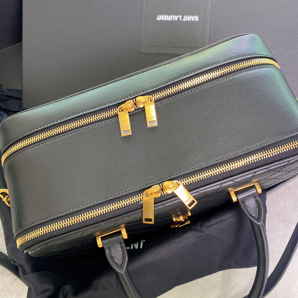 SAINT LAURENT TRAVEL BAG 31 IN KHAKI GREEN LAMBSKIN GOLD HARDWARE