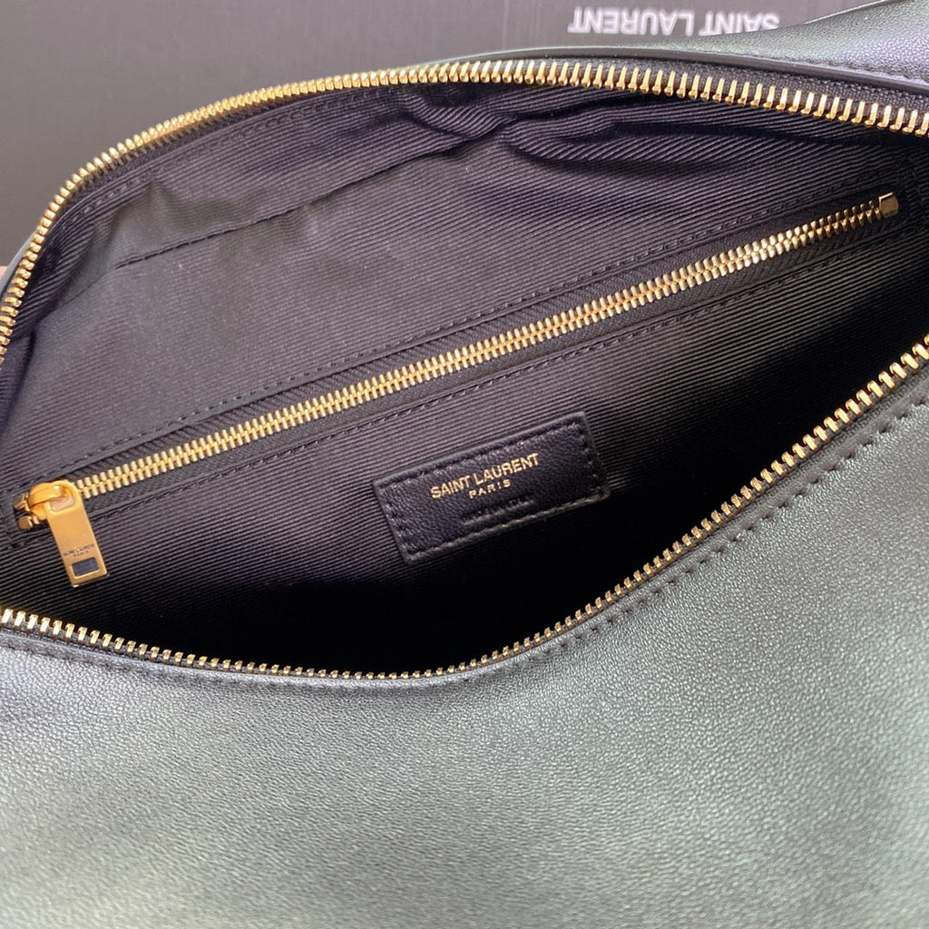 SAINT LAURENT TRAVEL BAG 31 IN KHAKI GREEN LAMBSKIN GOLD HARDWARE