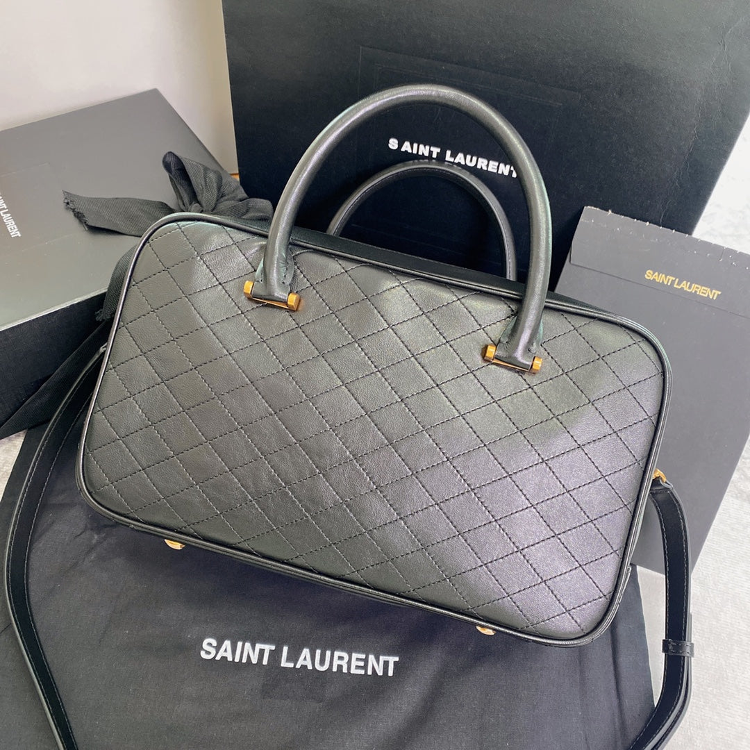 SAINT LAURENT TRAVEL BAG 31 IN KHAKI GREEN LAMBSKIN GOLD HARDWARE