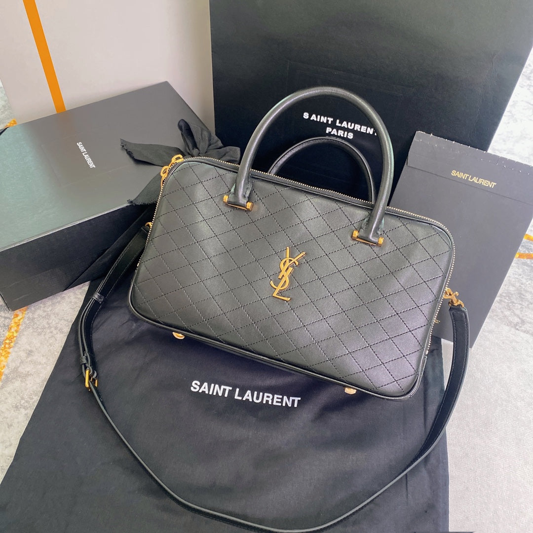 SAINT LAURENT TRAVEL BAG 31 IN KHAKI GREEN LAMBSKIN GOLD HARDWARE