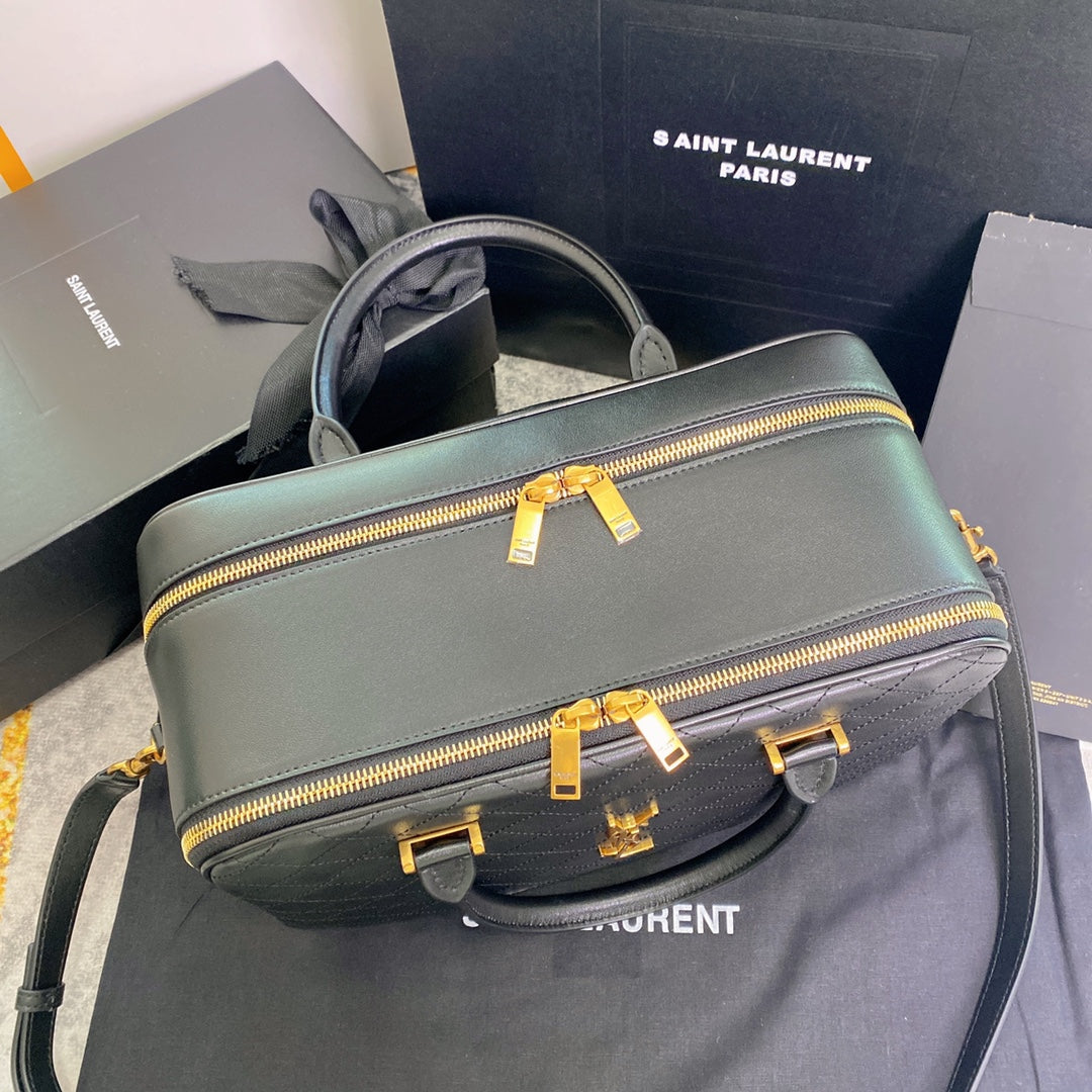 SAINT LAURENT TRAVEL BAG 31 IN KHAKI GREEN LAMBSKIN GOLD HARDWARE