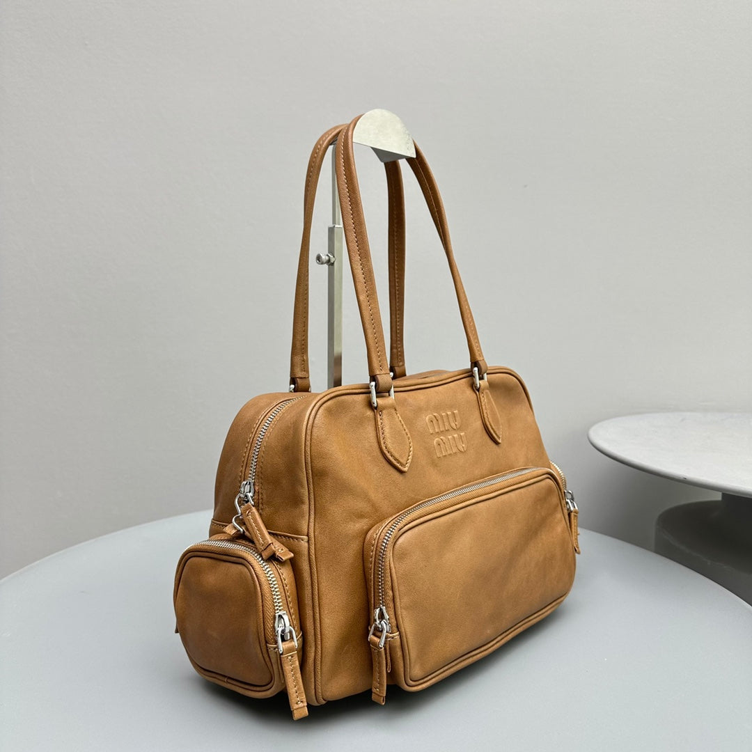 MIU MIU BIKER BAG 31 IN CARAMEL BROWN CALFSKIN