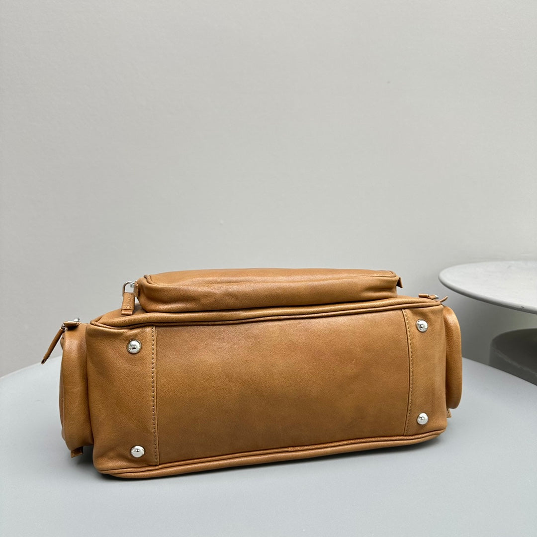 MIU MIU BIKER BAG 31 IN CARAMEL BROWN CALFSKIN