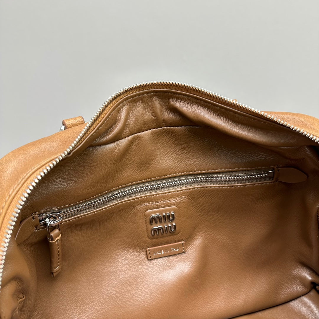 MIU MIU BIKER BAG 31 IN CARAMEL BROWN CALFSKIN