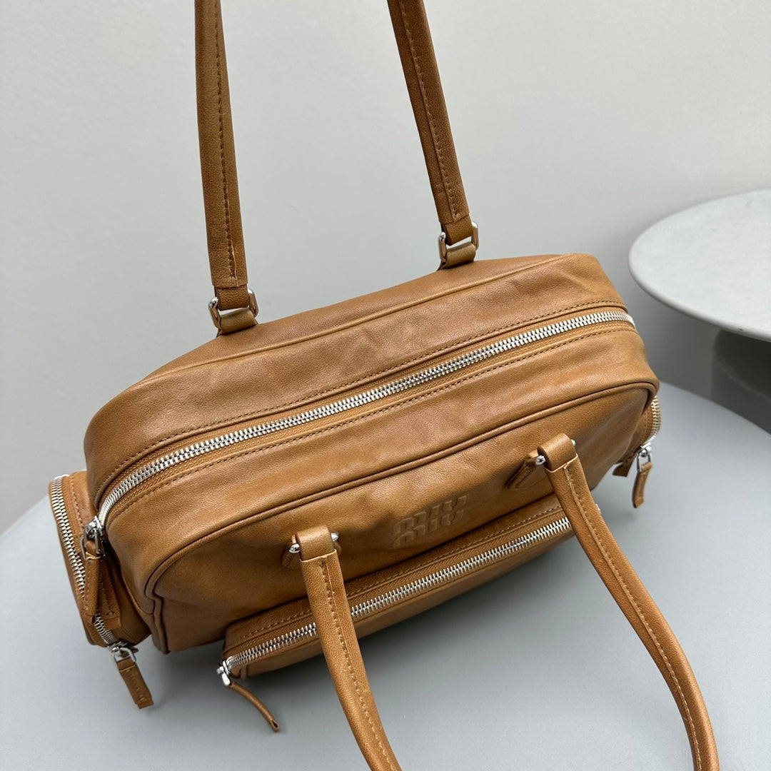 MIU MIU BIKER BAG 31 IN CARAMEL BROWN CALFSKIN