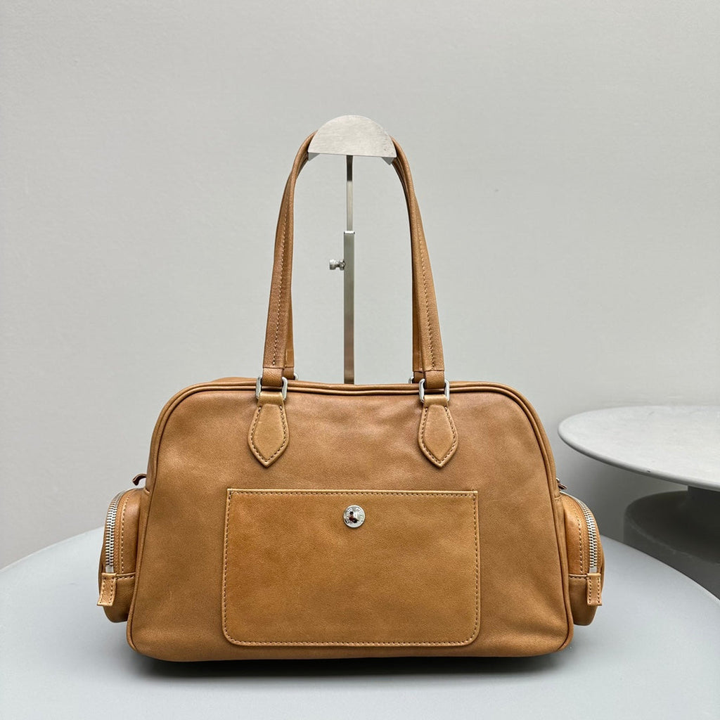 MIU MIU BIKER BAG 31 IN CARAMEL BROWN CALFSKIN