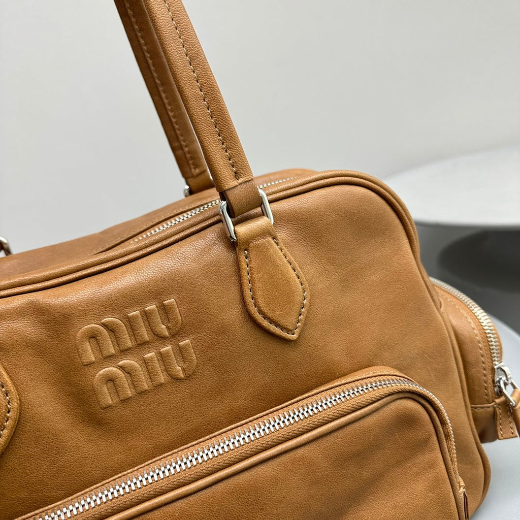 MIU MIU BIKER BAG 31 IN CARAMEL BROWN CALFSKIN