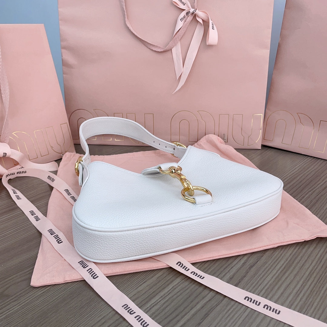 MIU MIU HOBO SHOULDER BAG 29 IN WHITE CALFSKIN GOLD HARDWARE