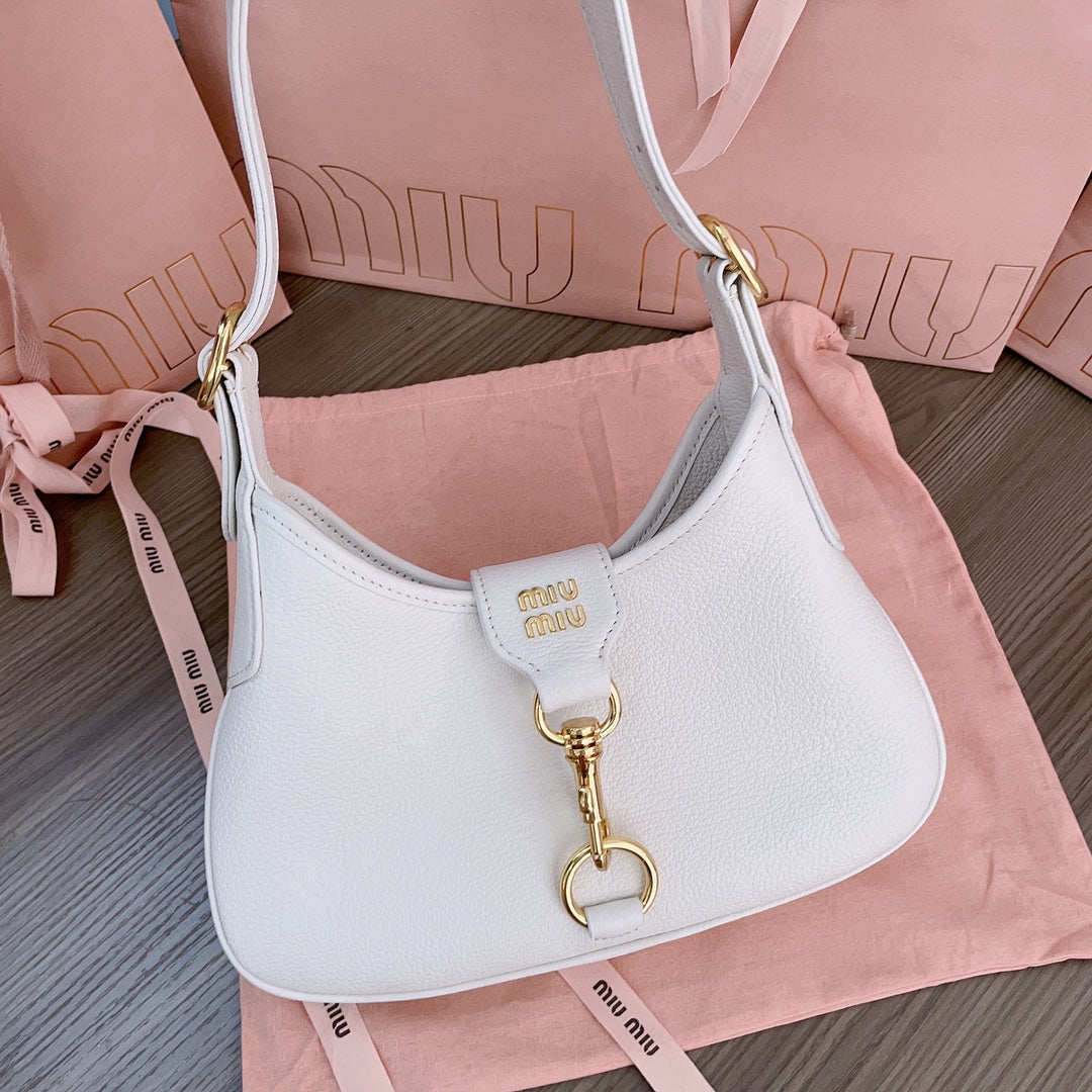 MIU MIU HOBO SHOULDER BAG 29 IN WHITE CALFSKIN GOLD HARDWARE