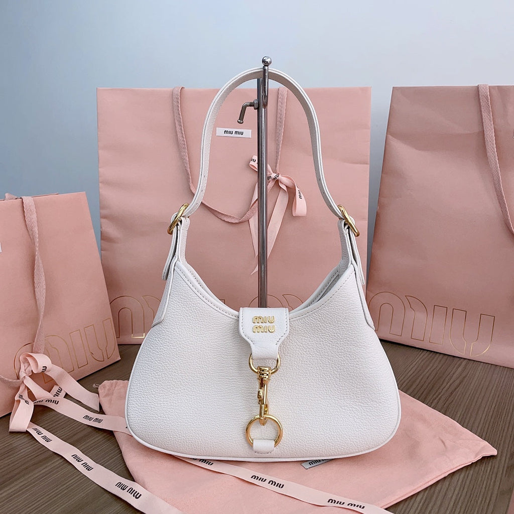 MIU MIU HOBO SHOULDER BAG 29 IN WHITE CALFSKIN GOLD HARDWARE
