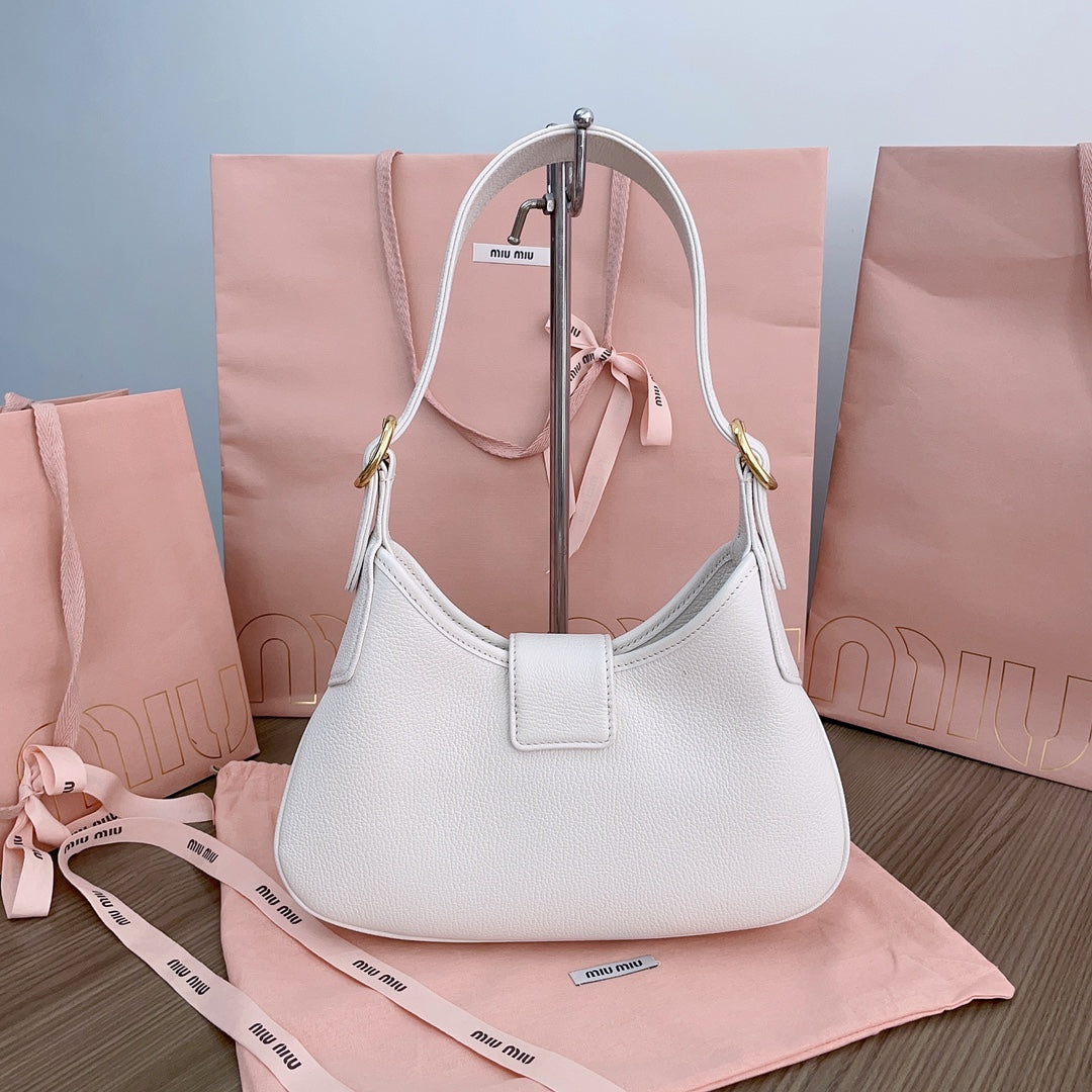 MIU MIU HOBO SHOULDER BAG 29 IN WHITE CALFSKIN GOLD HARDWARE
