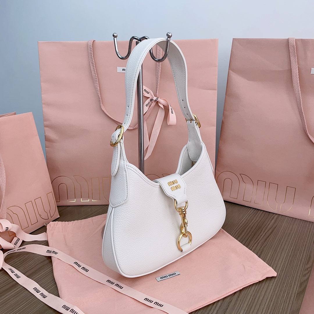 MIU MIU HOBO SHOULDER BAG 29 IN WHITE CALFSKIN GOLD HARDWARE