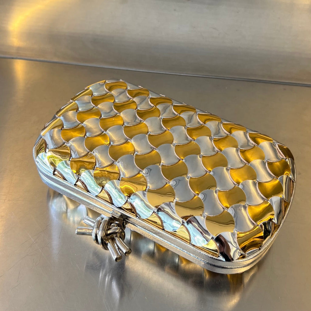 BOTTEGA VENETA CLASSIC KNOT 19 IN GOLDEN MIX SILVER LAMBSKIN