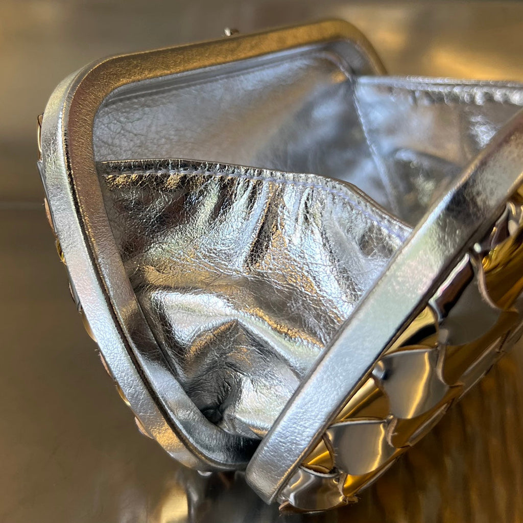 BOTTEGA VENETA CLASSIC KNOT 19 IN GOLDEN MIX SILVER LAMBSKIN