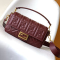FENDI Fend Baguette 27 Bag With FF Motif Burgundy Leather Ghw